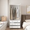 Hollow Pattern 2 Door 3 Drawer Wardrobe, The Collision Of Wood Color, Suitable For Bedrooms And Dressing Rooms - White - Image 5