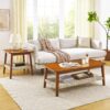 Mid - Century Square Side Table With Woven Shelf - Walnut - Image 8