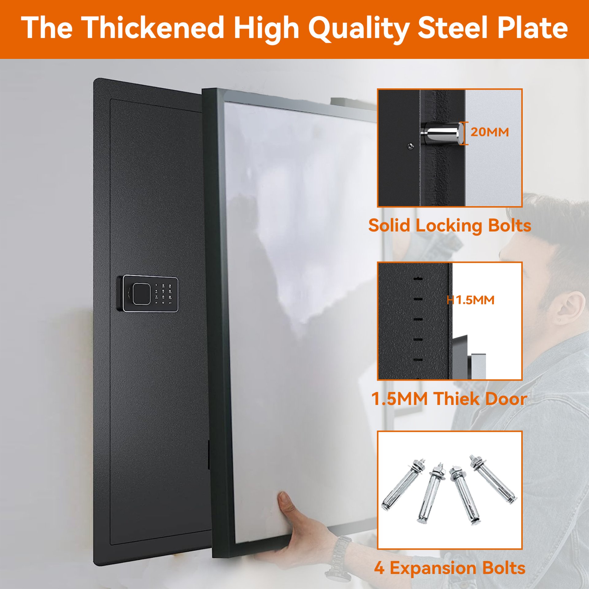 Wall Gun Safe, Gun Safes For Home, Gun Safes & Cabinets, Wall Safes Between The Studs, Quick Access Rifle Safe With Removable Shelf And Digital Keypad - Black - Image 6