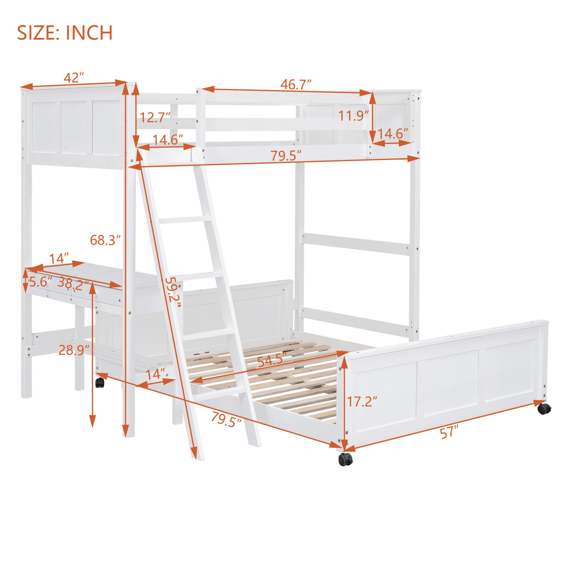 Twin Over Full Bunk Bed With Desk - White - Image 7