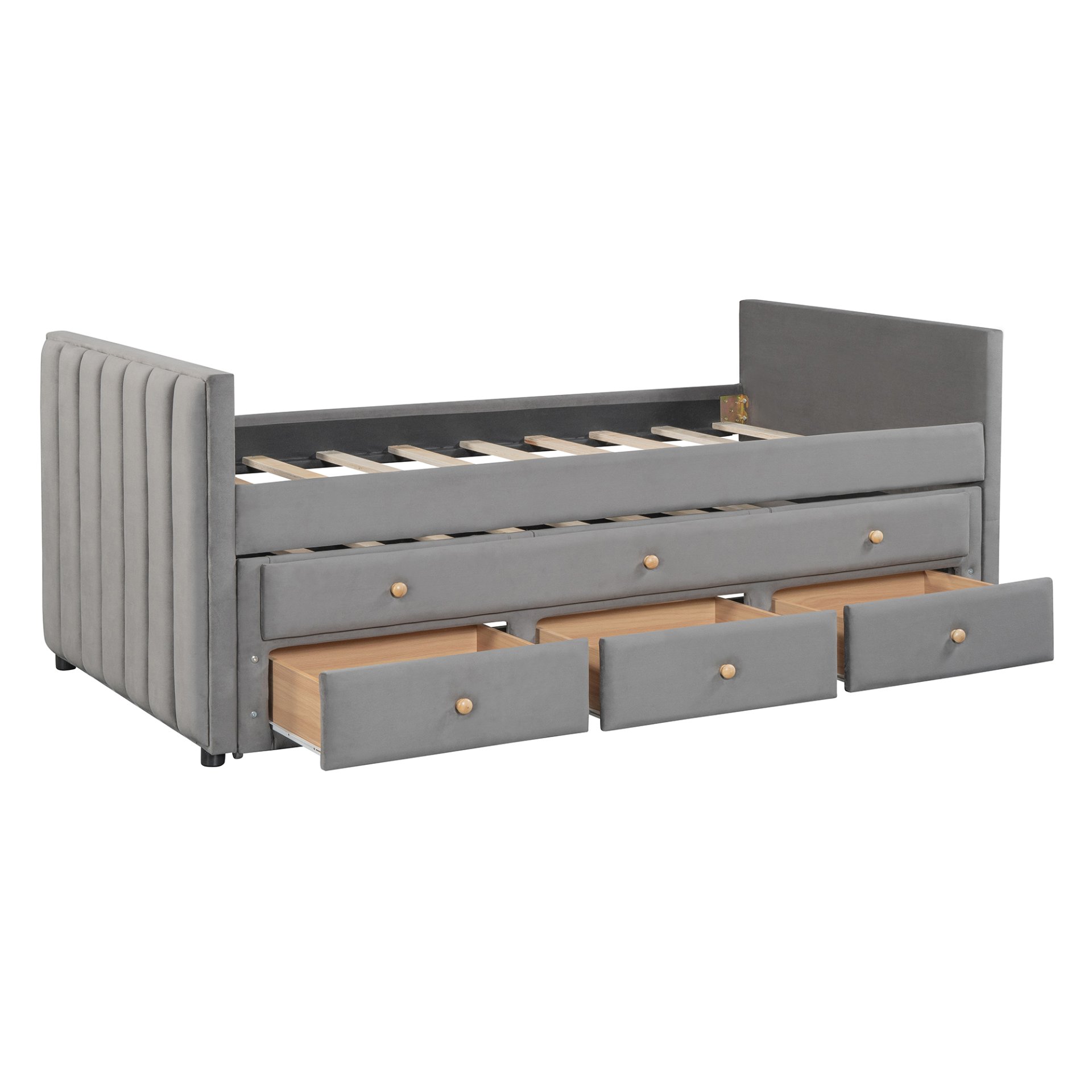 Twin Size Upholstered Daybed With Twin Size Trundle And Drawers - Gray - Image 6