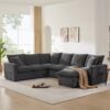 Modern U-Shape Modular Sofa, 7 Seat Chenille Sectional Couch Set With 2 Pillows Included, Freely Combinable Indoor Funiture - Black / Gray - Image 14