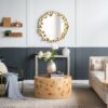 Round Metal Wall Mirror With en Leaf Accents, Modern Decor Mirror For Living Room Entryway Hallway - Gold - Image 2