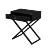 Koda - Wooden End Side Table Nightstand With Glass Top, Drawer And Metal Cross Base - Black - Image 8