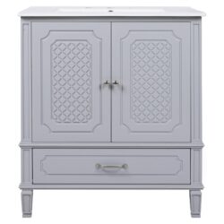 Vintage Style 30" Bathroom Vanity With Sink, Multi Functional Storage, Soft Closing Door - Gray
