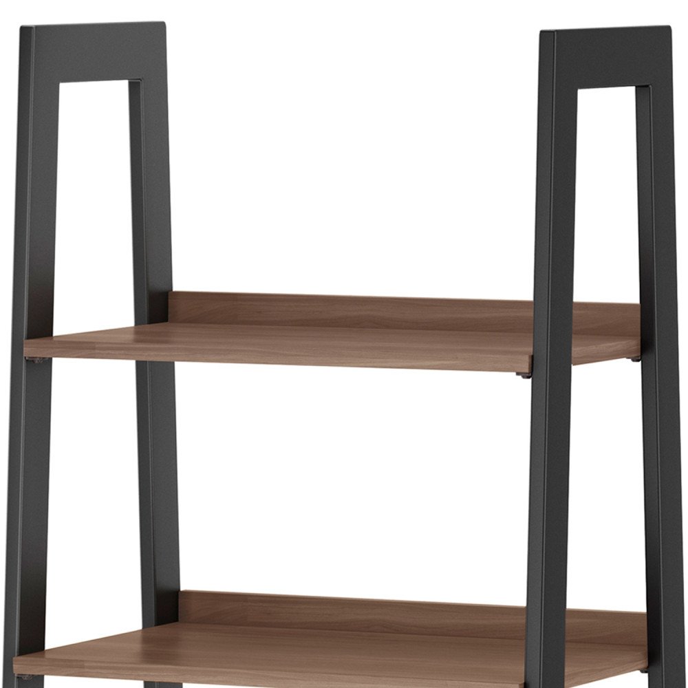 Sawhorse - Solid Walnut Veneer And Ladder Shelf With Storage - Dark Brown - Image 3