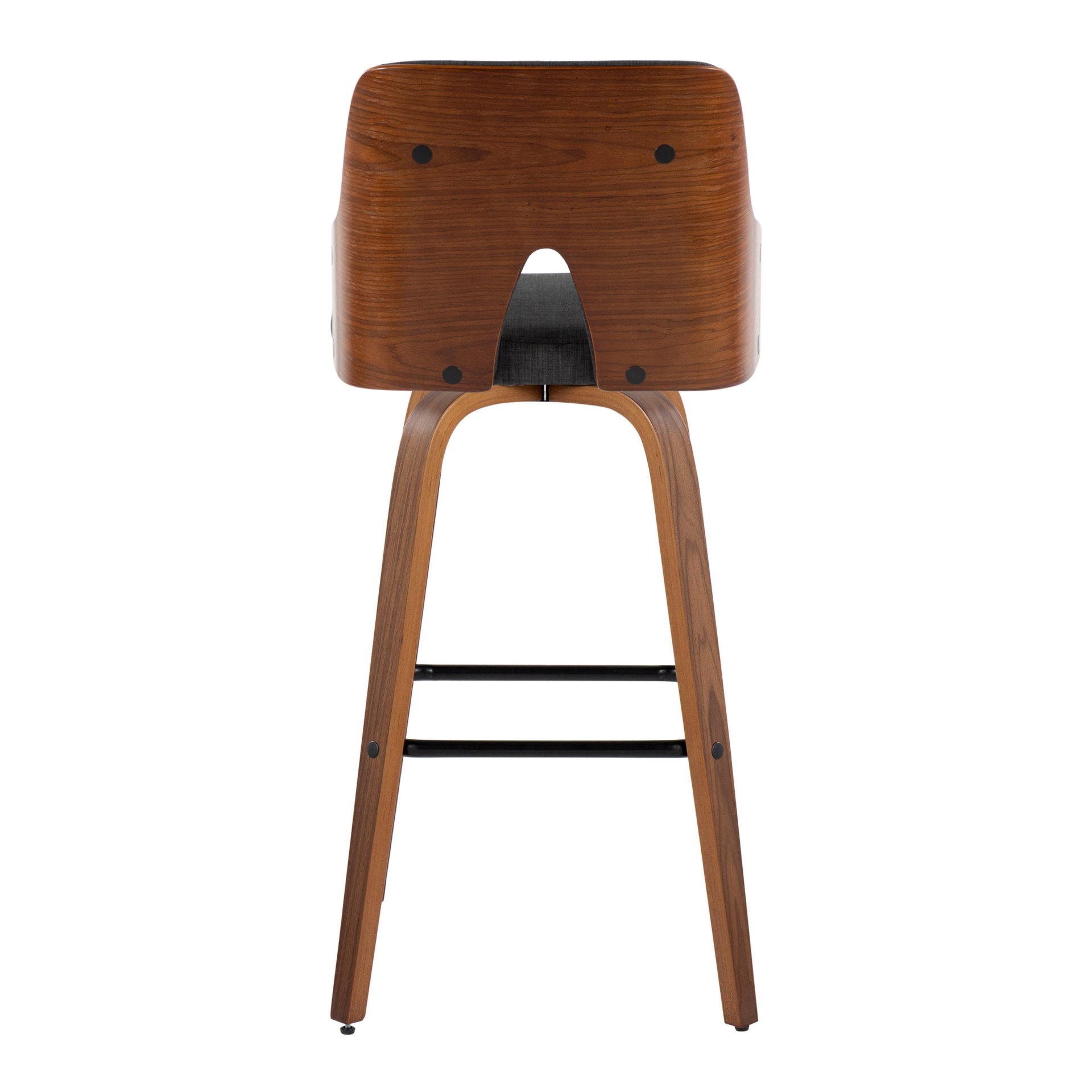 Stella - Mid-Century Modern Fixed Height Barstool With Swivel Square Footrest (Set of 2) - Walnut / Charcoal - Image 5