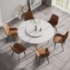 59.05" Modern Artificial Stone Round Golden Metal Dining Table, Can Accommodate 6 People Artificial Stone Turntable - White / Gold - Image 2