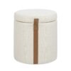 Brandy - Round Upholstered Storage Ottoman With Leather Accent - Flax White - Image 13