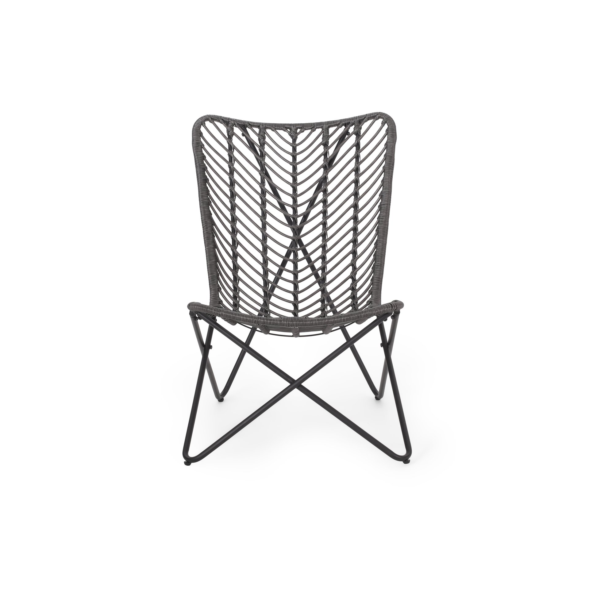 Outdoor Wicker Chair With Geometric Cross Base, (Set of 2) - Gray - Image 5