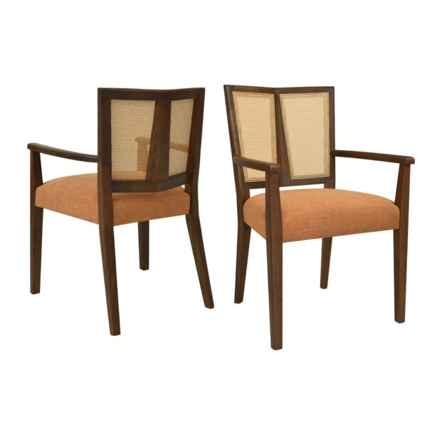 Mid Century Modern Arm Dining Chair (Set of 2) With Rattan Backrest - Caramel / Walnut