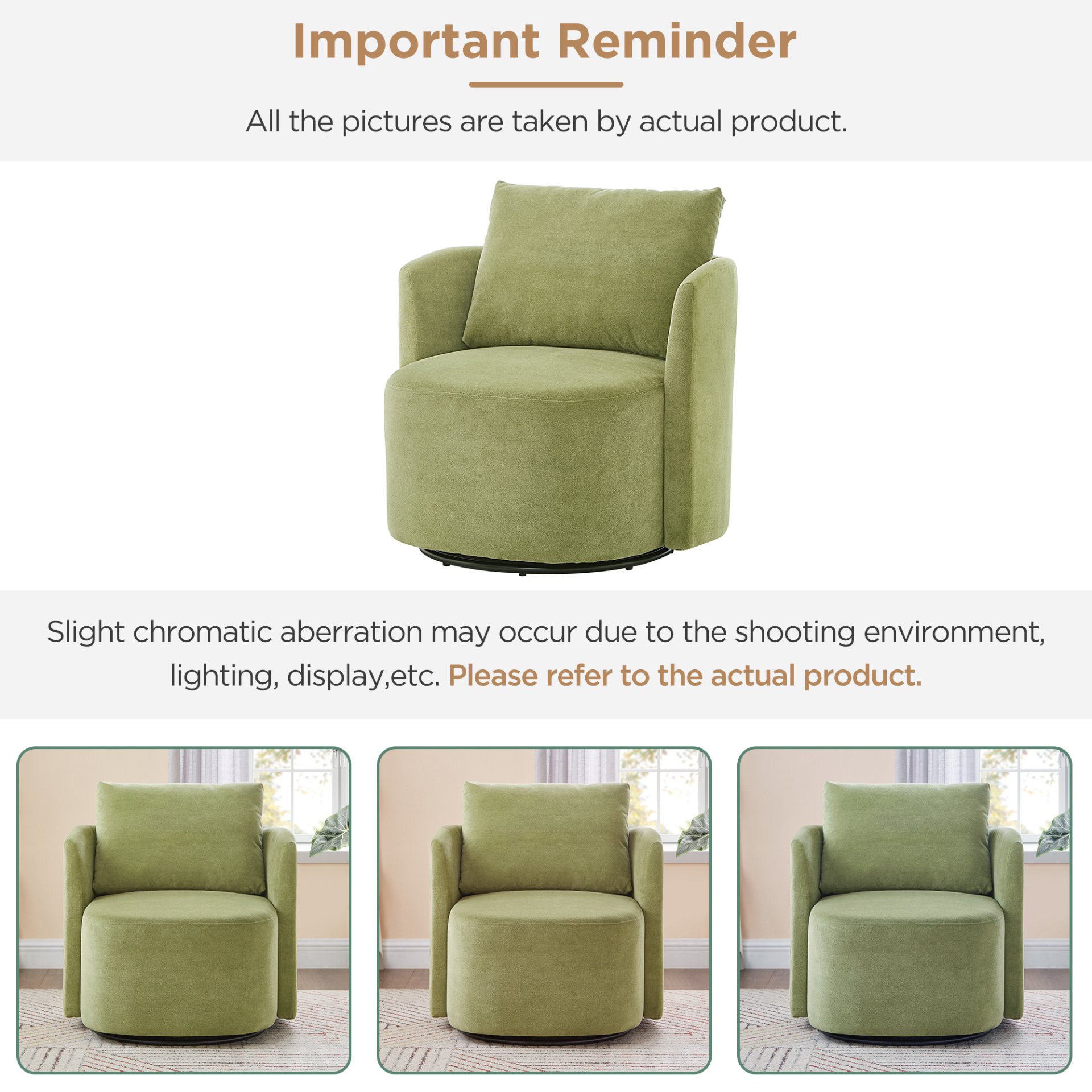 360° Swivel Chair, Accent Barrel Armchair, Upholstered With Curved Design - Green - Image 9