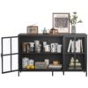 Modern Heavy Duty Metal Sideboard Buffet Cabinet With Storage, Adjustable Feet, Glass Doors, Steel - Black - Image 5