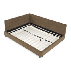 Mid Century Queen Size Upholstered Tufted Bed Frame With Backrest And Armrests Velvet - Brown