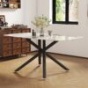 Luxurious Marble Patterned Tempered Glass Dining Table - White / Black - Image 5