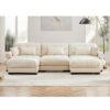 Modern U Shape Modular Sectional Sofa Couch With Movable Ottomans Convertible L Shaped With Pillows And Bolstered Armrests - Cream - Image 10