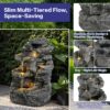 Tall Slim Fountain With LED Lights, 5 Tiered Cascading Water Feature, Outdoor Accent For Patios And Balconies - Gray - Image 4