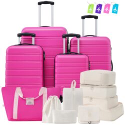 Hardshell Luggage Sets 4 Pieces + Bag Spinner Suitcase With Tsa Lock Lightweight - 16" / 20" / 24" / 28" Luggages - Pink