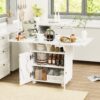 Versatile Marble Folding Dining Table With Storage Rack And Cabinet, 6 Wheels - White - Image 2