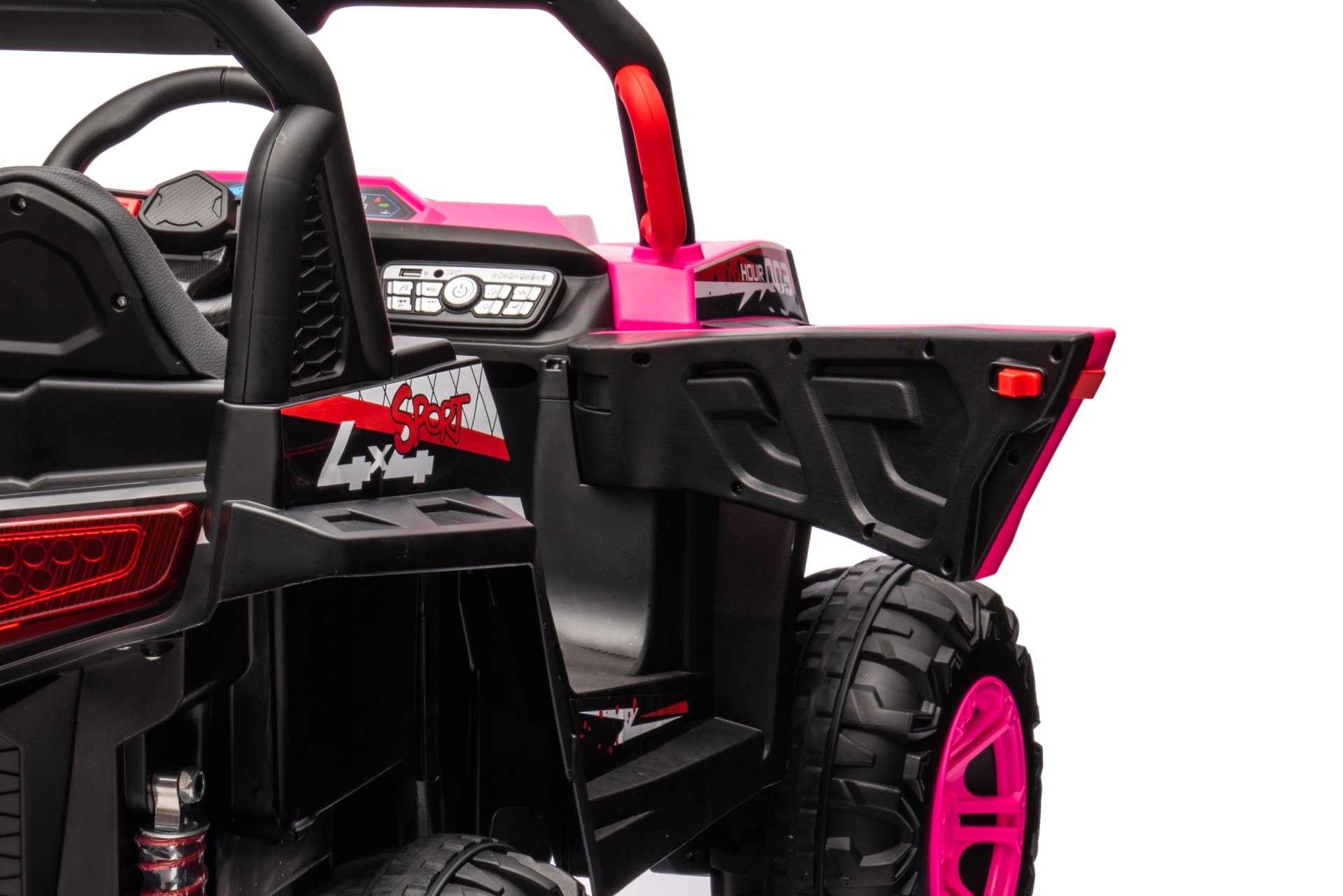 12V7A*1 30W*4 Four-Wheel Drive Leather Seat One Button Start, Forward And Backward, High And Low Speed, Music, Front Light, Power Display, Two Doors Can Open, 2.4G R / C, Seat Belt Four Wheel Absorber - Pink - Image 12