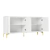 Multi Functional Storage Cabinet, 4 Door Sideboard With Unique Texture, Adjustable Shelves - White - Image 10