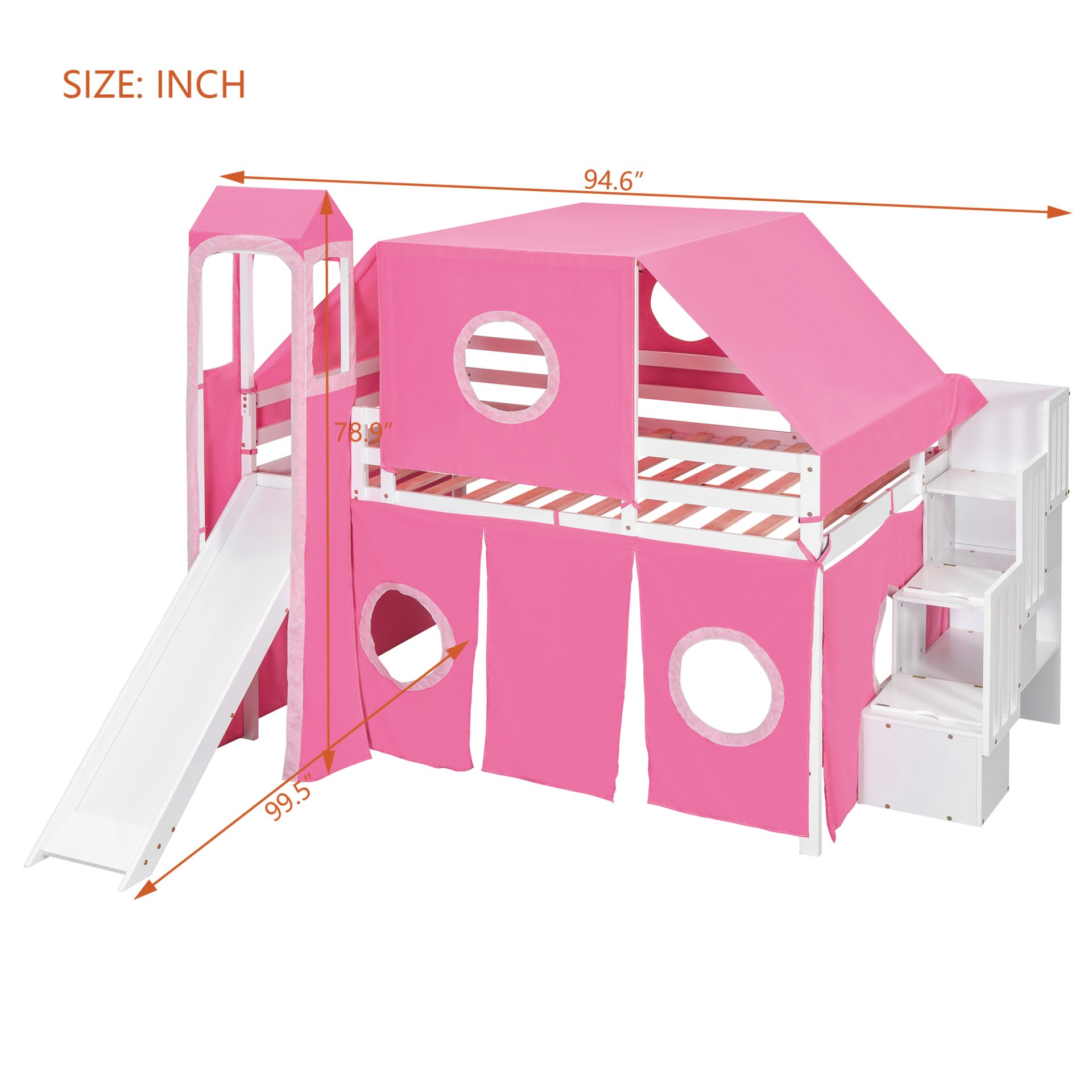 Full Size Loft Bed With Tent And Tower - Pink - Image 9