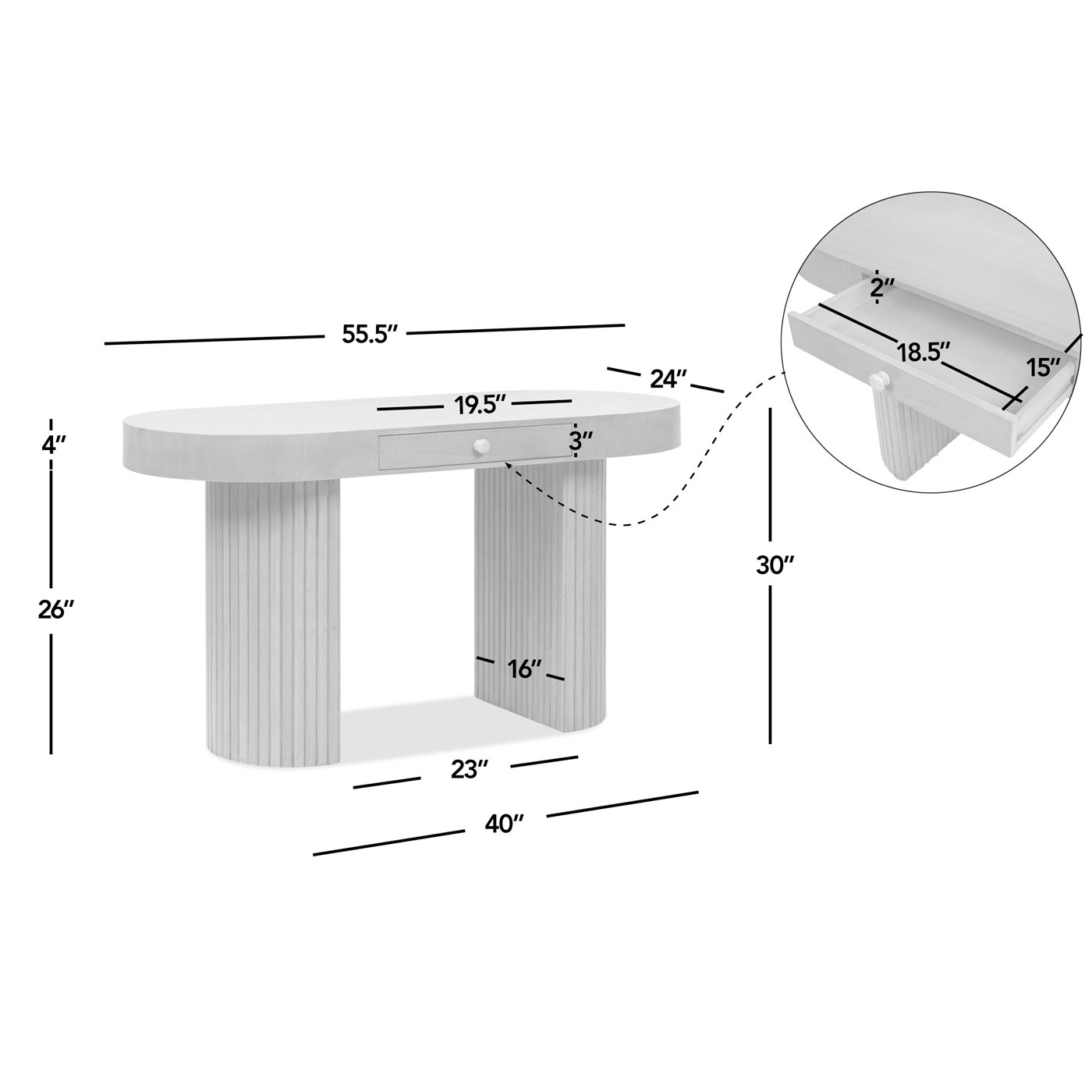Jesse - Single Drawer Fluted Oval Console Desk - Honey Brown - Image 13