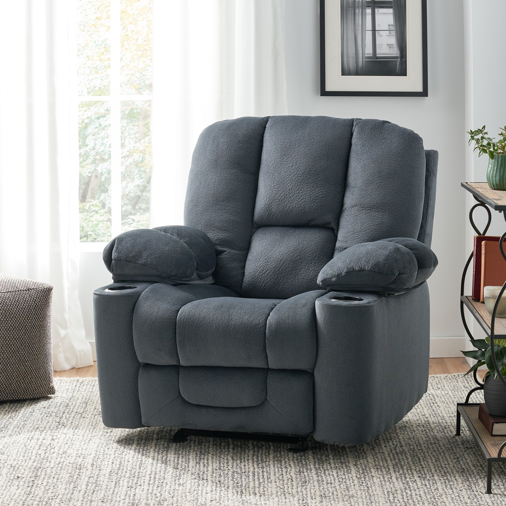 Luxurious Manual Recliner Chair With Skin-Friendly And Dual Cup Holders - Silver - Image 5