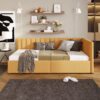 Twin Size Upholstered Daybed With 2 Storage Drawers, Sofa Bed Frame No Box Spring Needed - Yellow - Image 10