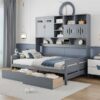 Full Size Daybed With 2 Drawers And All In One Cabinet And Shelf - Gray - Image 22