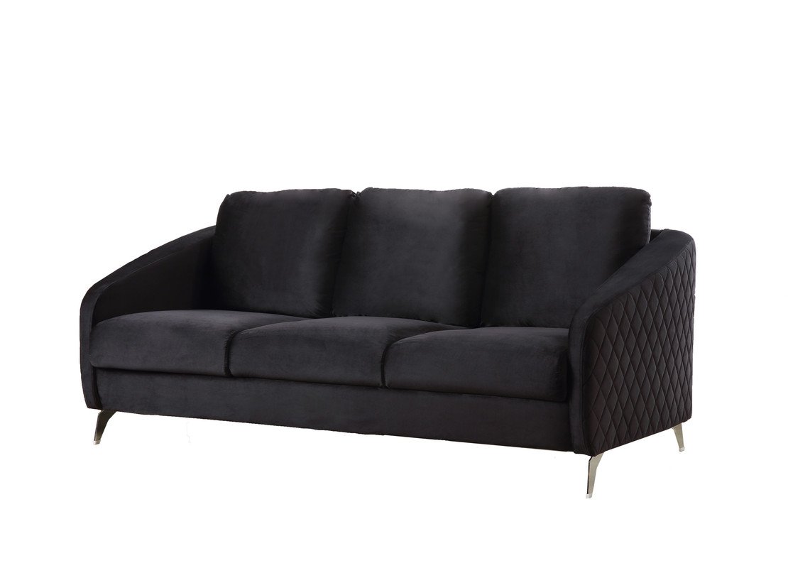 Sofia - Velvet Fabric Sofa, Loveseat Living Room (Set of 2) - Black - Image 2