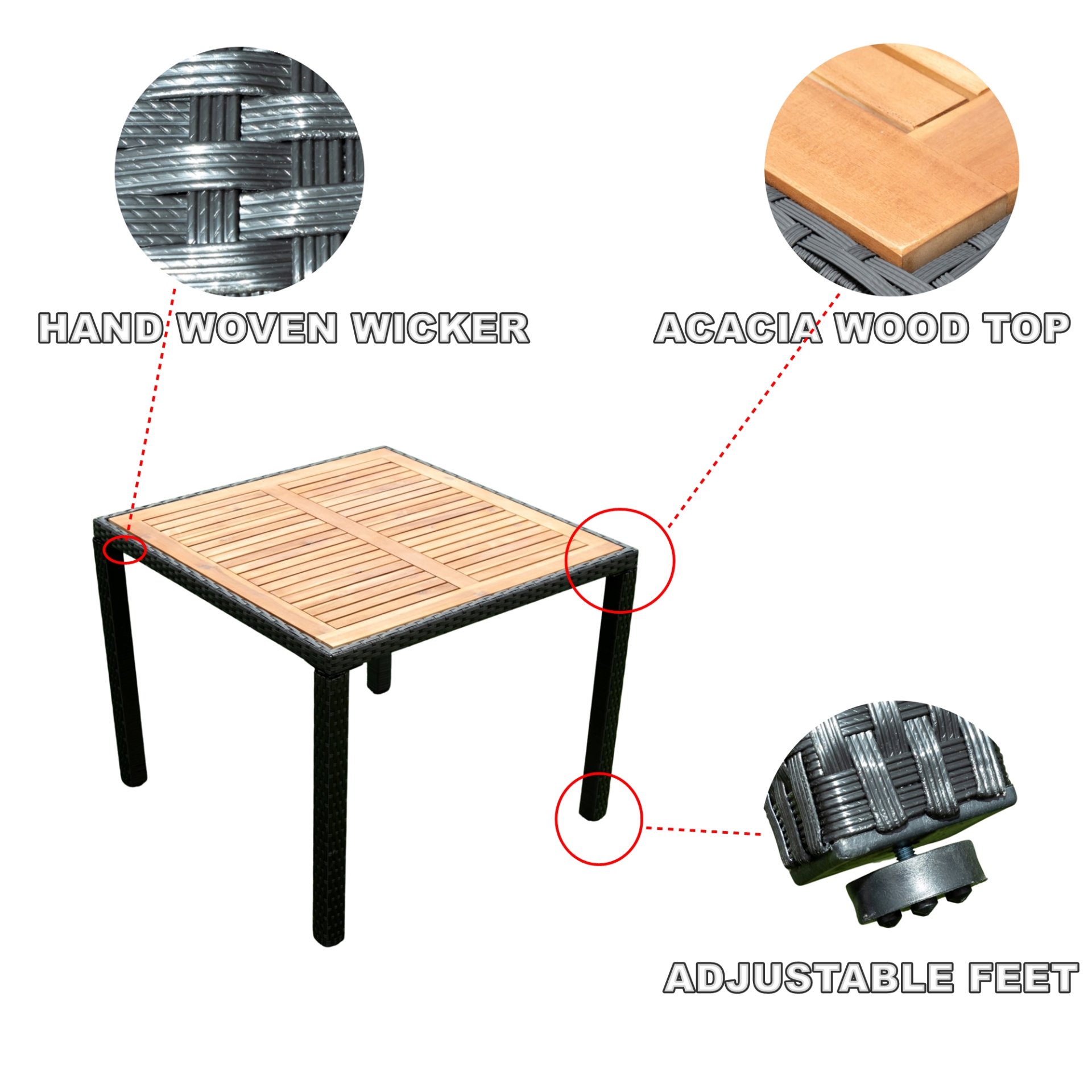 5 Piece Outdoor Patio Wicker Dining Set Patio Wicker Furniture Dining Set With Top - Black / Creme - Image 15