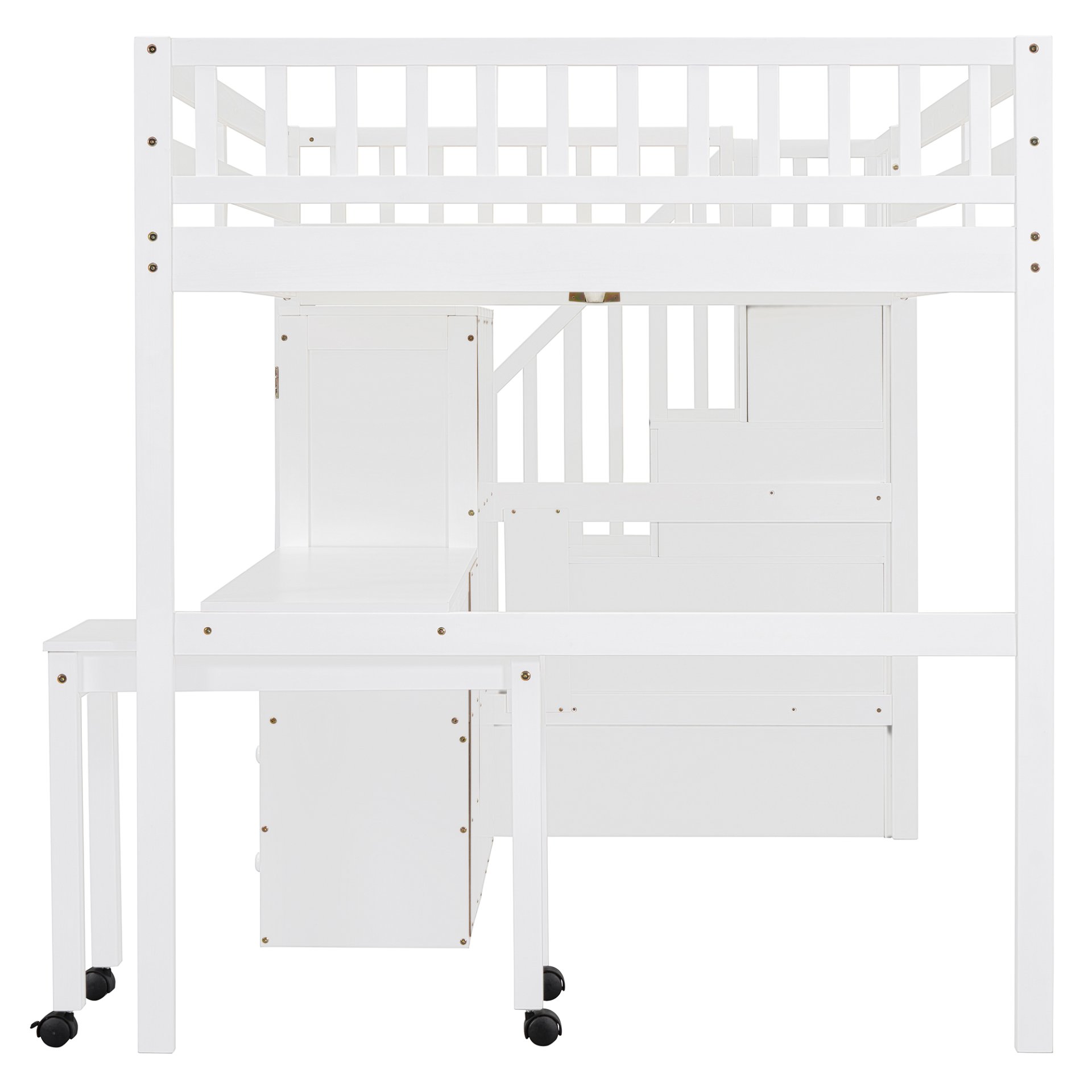Full Size Loft Bed With Stairs, Bookshelf, Drawers, Desk & Wardrobe, Space Saving Multifunctional Furniture - White - Image 9