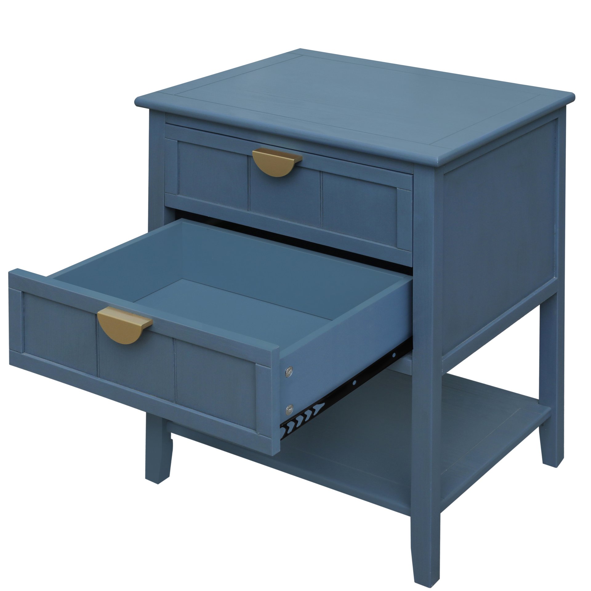 2 Drawer Side Table, American Style, End Table, Suitable For Bedroom - Blue - Image 14