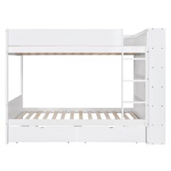 Full Over Full Bunk Bed With 2 Drawers And Multi-Layer Cabinet - White