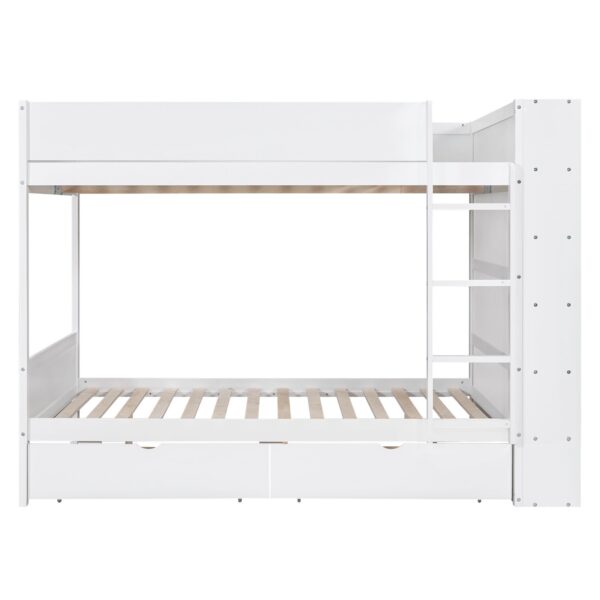 Full Over Full Bunk Bed With 2 Drawers And Multi-Layer Cabinet - White