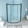 Diamond Shaped Corner Shower Door, Inward Sliding, Stainless Steel Frame - Matte Black - Image 2