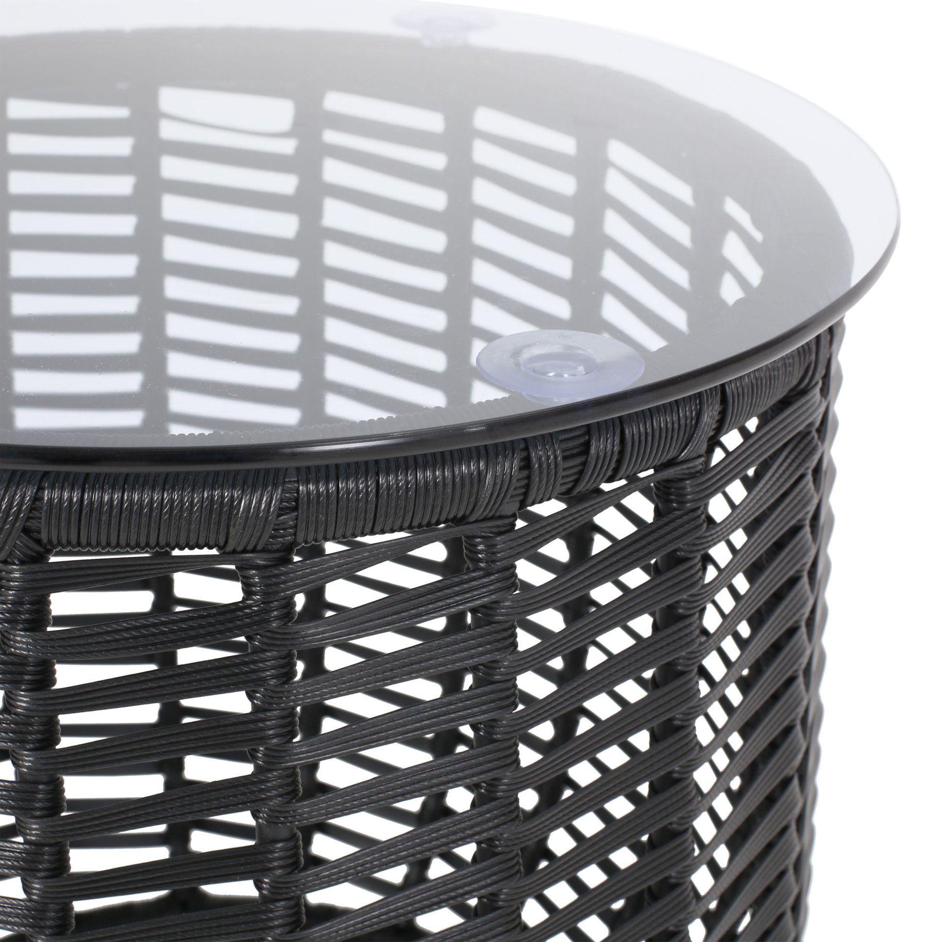 Arias - Boho Side Table With Tempered Glass Top And Rattan Wrap - Black - Image 8