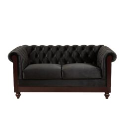 Chesterfield Velvet Loveseat Sofa, 2 Person Rolled Arm Upholstered Couch - Black