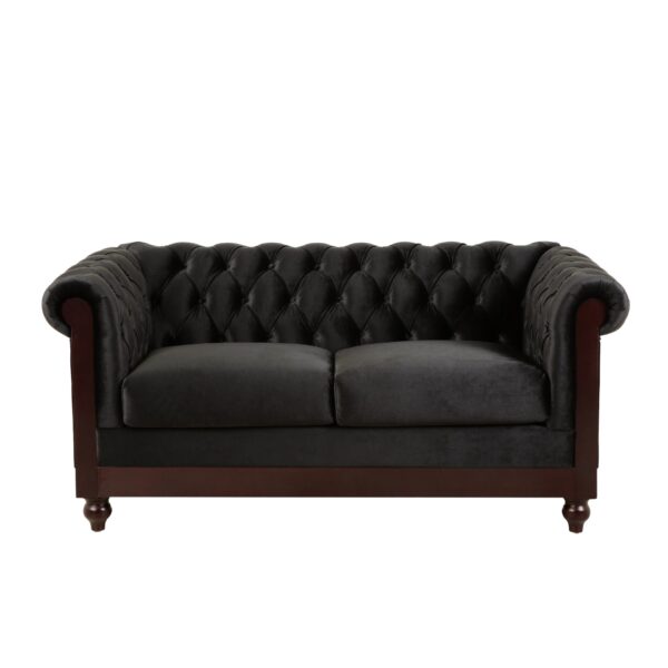 Chesterfield Velvet Loveseat Sofa, 2 Person Rolled Arm Upholstered Couch - Black