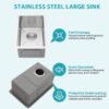 12" Undermount Kitchen Sink, Deep Single Bowl - Brushed Nickel - Image 9