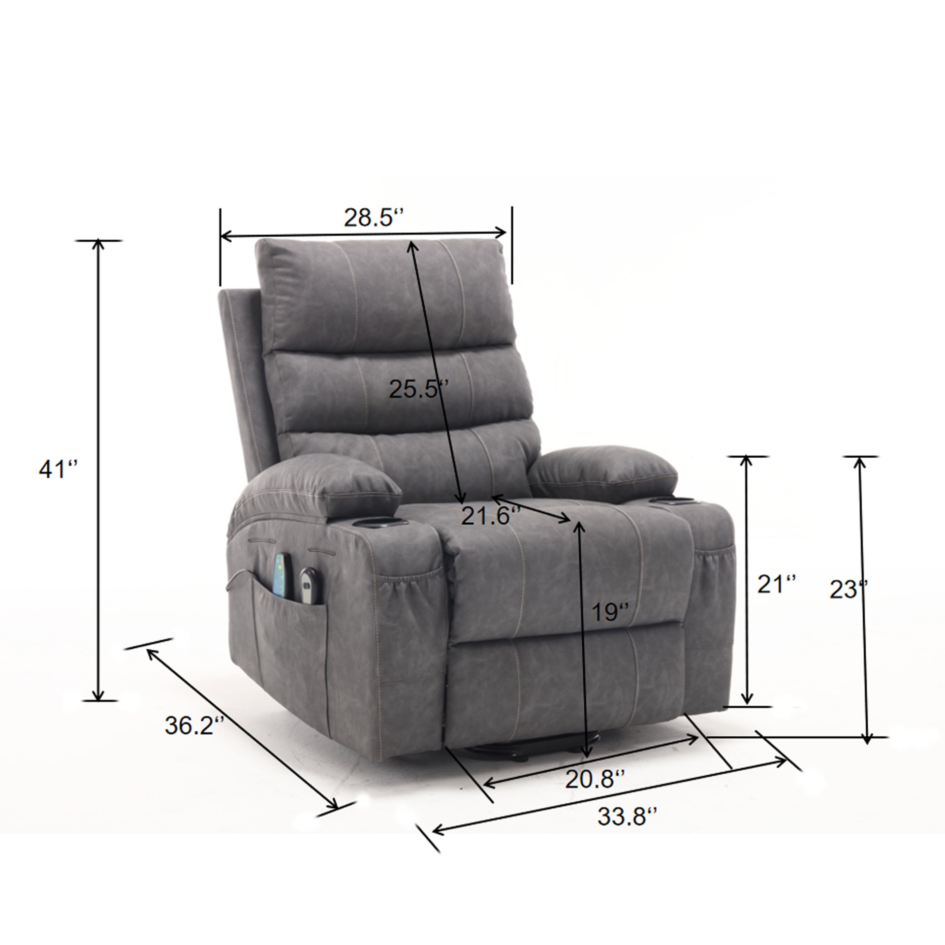 Electric Power Lift Recliner Chair Sofa With Massage And Heat - Gray - Image 3