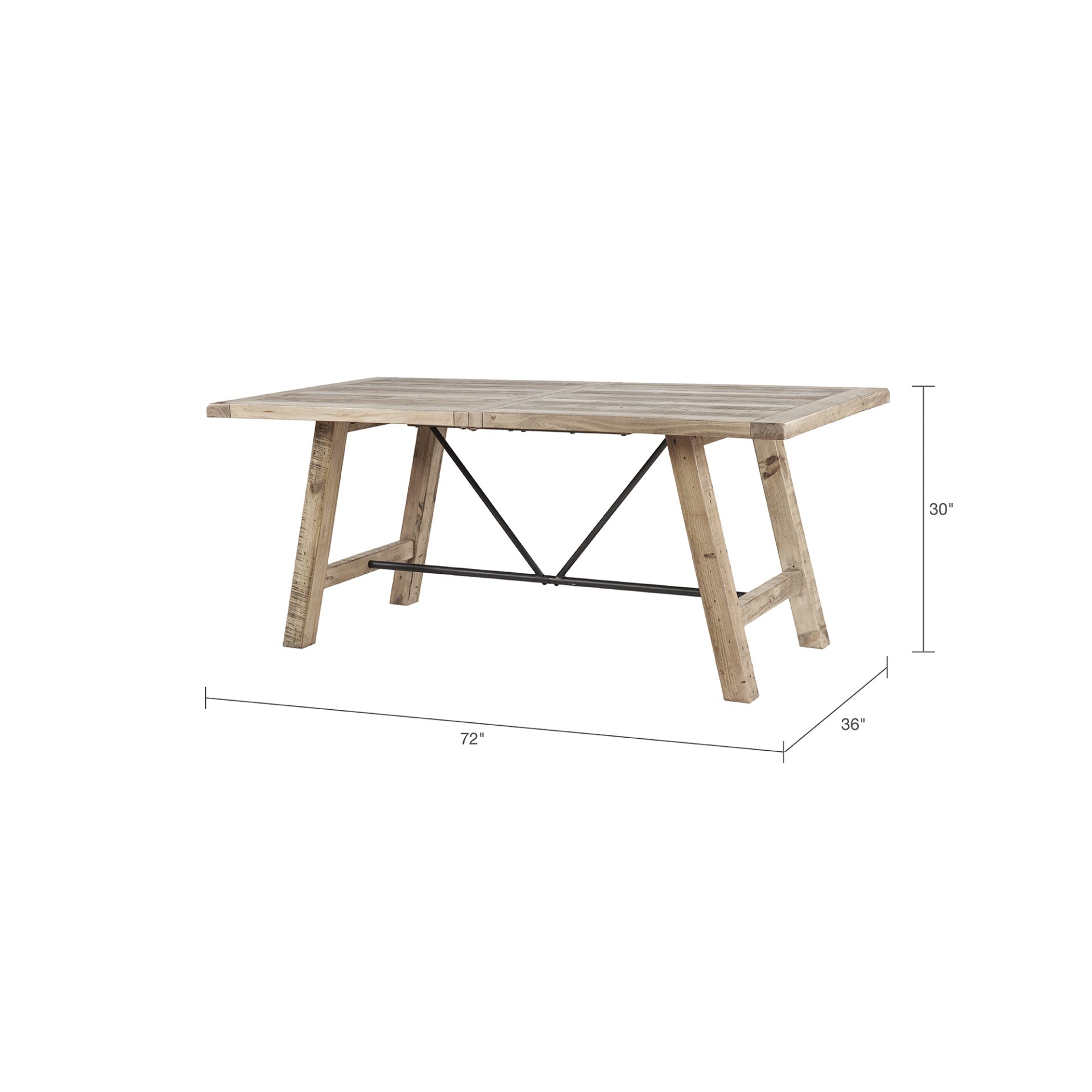 Rustic Dining Table With Metal Support - Natural - Image 3