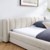 Modern Queen Size Upholstered Bed Frame With Thick And Headboard - Beige - Image 5