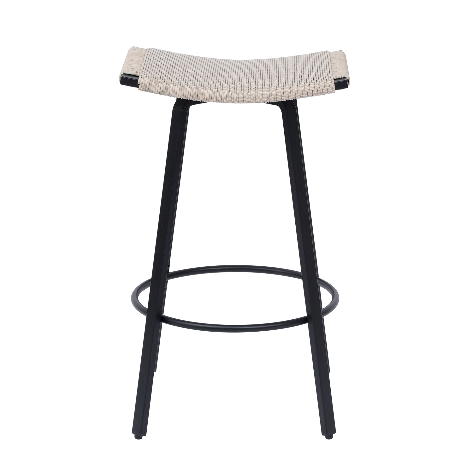 Counter Height Bar Stools Backless Handwoven Kitchen Dining Chairs With Round Footrest (Set of 2) Weaving Pub Stoo - Creamy White - Image 8