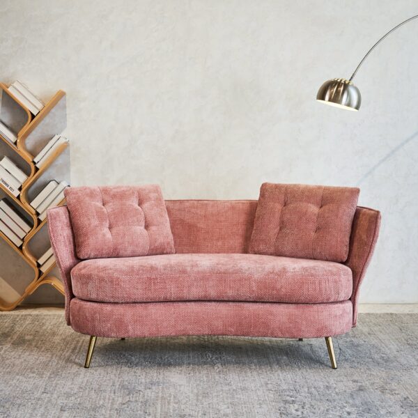 Polyester Fiber Loveseat Sofa Chair Upholstered Couch With Golden Metal Legs Club 2 Seat Sofa For Living Reading Room Bedroom Apartment Small Space Dorm - Pink
