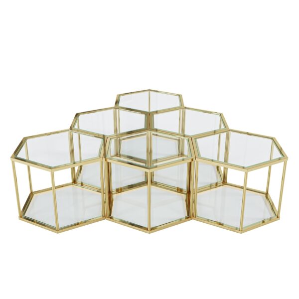 Modern Living Room Coffee Table With Stainless Steel Frame And Double Layer Tempered Glass - Gold