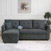 Sectional Sofa Bed L Shaped Sofa Couch Bed With USB Port, Reversible Sofa Couch Sleeper With Pull Out Bed, Chaise With Storage, Pull Out Couch For Living Room - Gray - Image 7