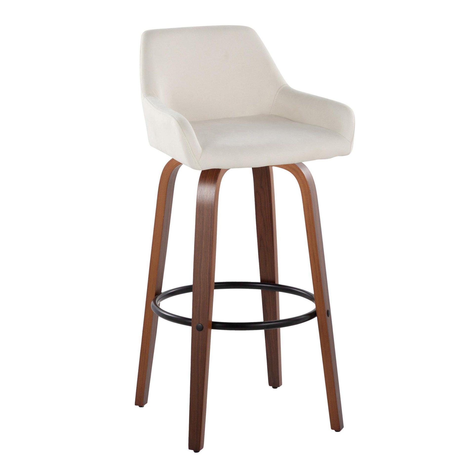 Daniella - Contemporary Fixed Height Barstool With Swivel And Round Footrest (Set of 2) - Walnut / Cream - Image 2