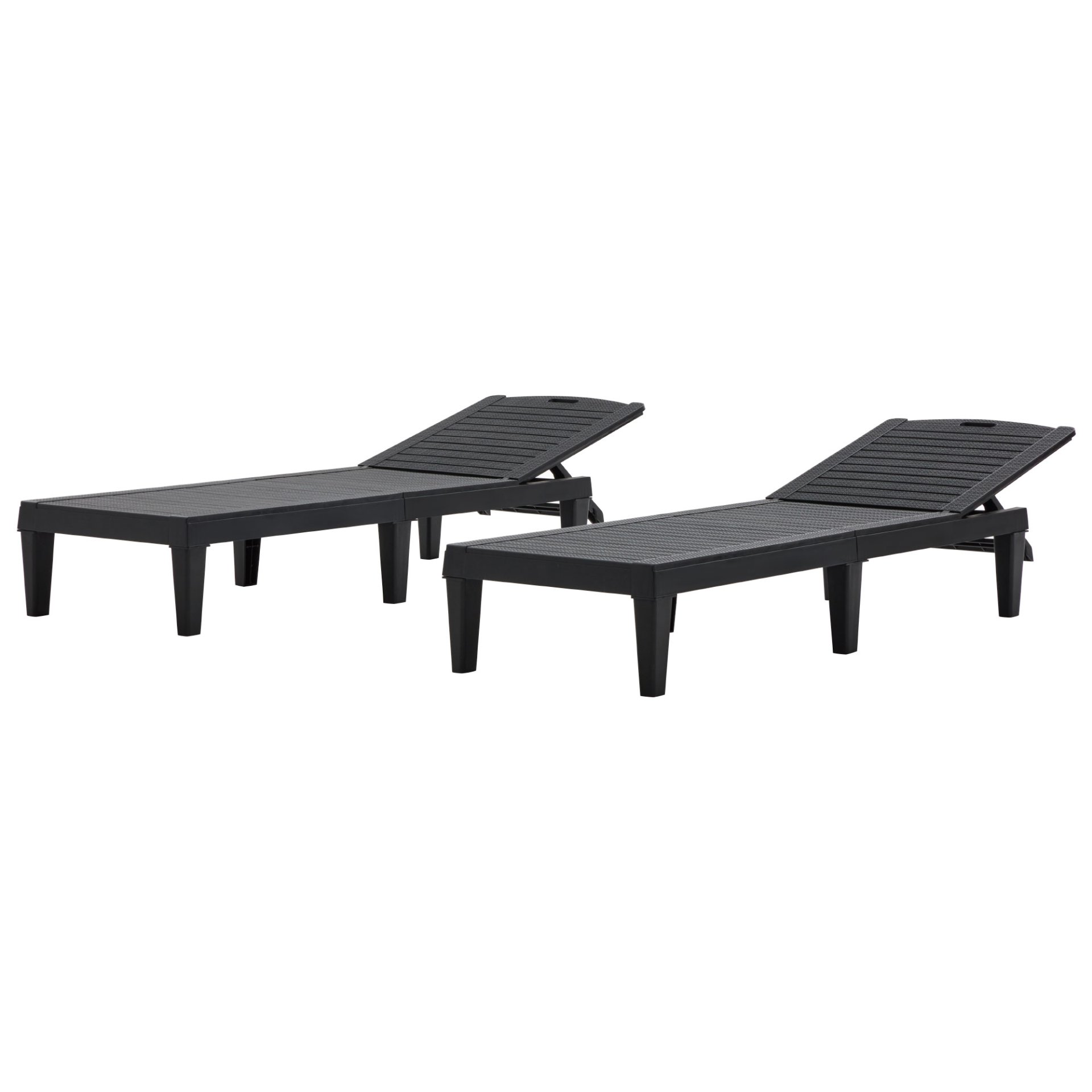 Outdoor Chaise Lounges (Set of 2) With Adjustable Backrest Polypropylene Resin For Patio, Poolside Or Beach - Black - Image 6